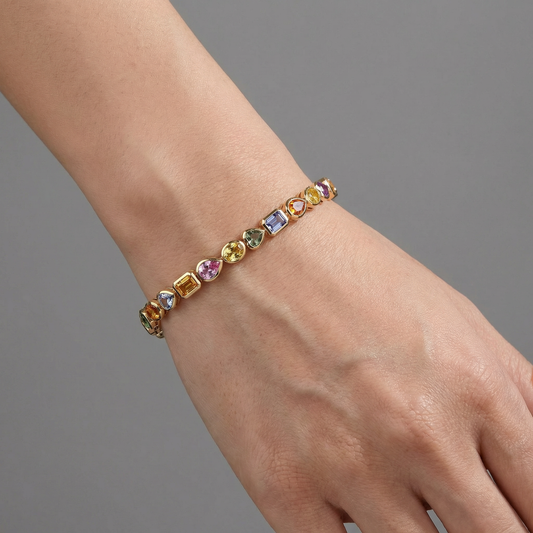 Vibrant Spectrum 14K Yellow Gold Gemstone Tennis Bracelet