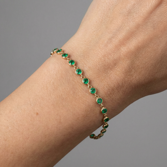 Verdant Halo Emerald 14K Yellow Gold Station Bracelet