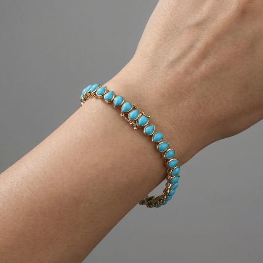 Turquoise Teardrop 14K Yellow Gold Tennis Bracelet