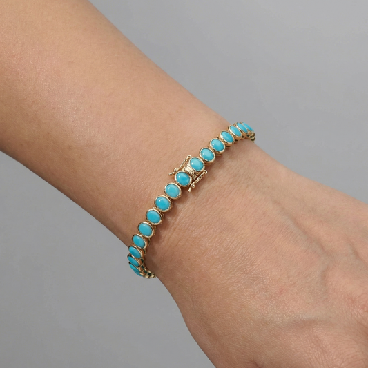 Turquoise Gemstone Diamond 14K Yellow Gold Bracelet