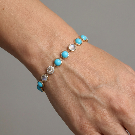 Turquoise & Diamond 14K Yellow Gold Tennis Bracelet