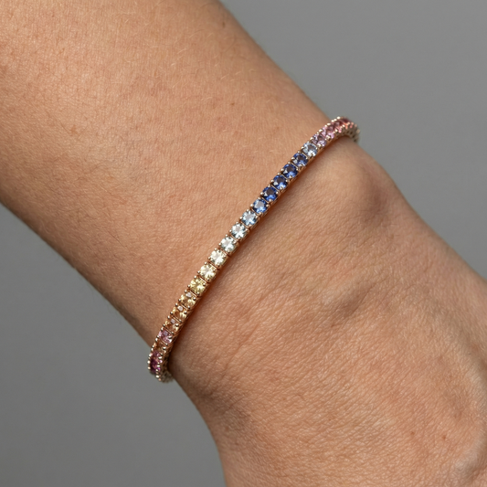 Multicolor Sapphire 14K Gold Tennis Bracelet