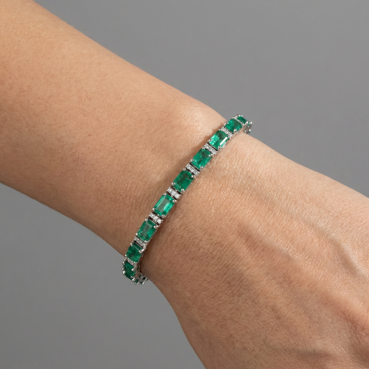 Sophisticated Emerald & Diamond 14K White Gold Bracelet