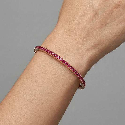 Ruby Hinged Bangle Bracelet in 14K Yellow Gold