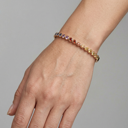 Spectrum Gem 14K Yellow Gold Hinged Bangle Bracelet