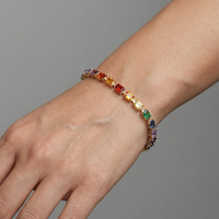 Rainbow Sapphire Emerald-Cut 14K Gold Tennis Bracelet