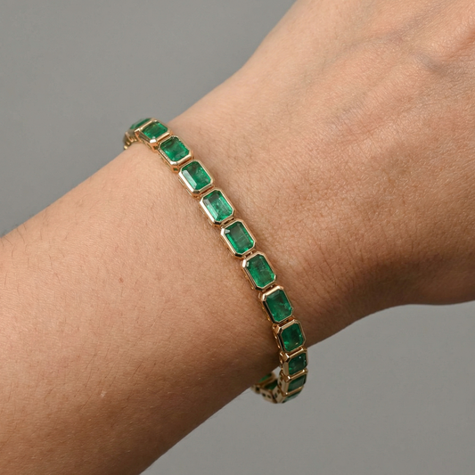Rectangular Emerald Stones 14K Emerald & Yellow Gold Bracelet