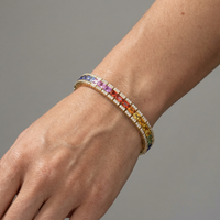 Radiant Horizon Rainbow Sapphire & Diamond 14K Gold Tennis Bracelet