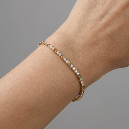 Radiant Green & White Diamond 14K Yellow Gold Tennis Bracelet