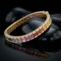 Radiant Horizon Rainbow Sapphire & Diamond 14K Gold Tennis Bracelet
