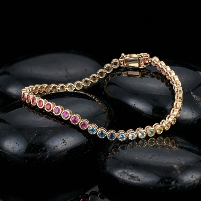 Vivid Gemstone 14K Yellow Gold Spectrum Tennis Bracelet