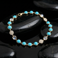 Turquoise & Diamond 14K Yellow Gold Tennis Bracelet