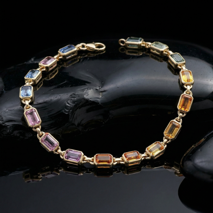 Square Gemstone Diamond 14K Gold Tennis Bracelet
