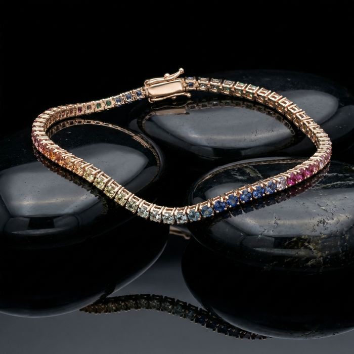 Spectrum Sapphire 14K Gold Tennis Bracelet