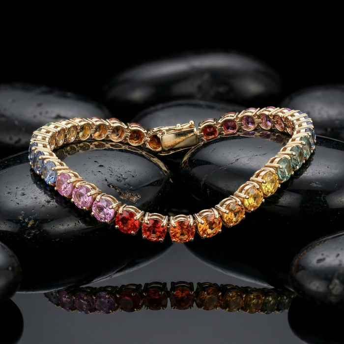 Spectrum Radiance Sapphire 14K Yellow Gold Tennis Bracelet