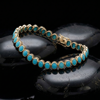 Turquoise Gemstone Diamond 14K Yellow Gold Bracelet