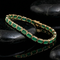 Rectangular Emerald Stones 14K Emerald & Yellow Gold Bracelet