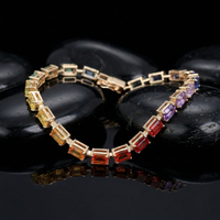 Rainbow Sapphire Emerald-Cut 14K Gold Tennis Bracelet
