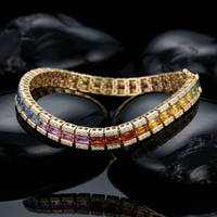 Radiant Horizon Rainbow Sapphire & Diamond 14K Gold Tennis Bracelet