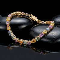 Radiant Colorful Sapphire 14K Yellow Gold Tennis Bracelet