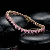 Pink Sapphire 14K Yellow Gold Heart-Shaped Tennis Bracelet