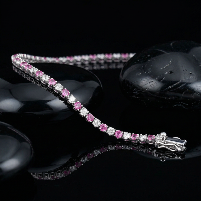 Pink Sapphire & Diamond 14K Gold Tennis Bracelet