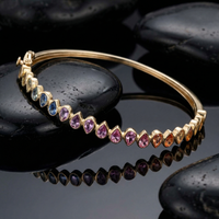 Petal Cut Rainbow Gemstone 14K Yellow Gold Bangle Bracelet