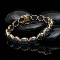 Midnight Oval Sapphire Link Bracelet in 14K Yellow Gold