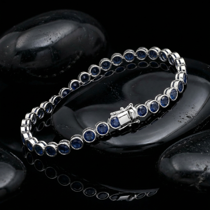 Midnight Bezel Sapphire 14K White Gold Tennis Bracelet