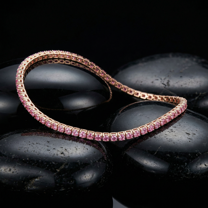 Luxurious Pink Sapphire 14K Yellow Gold Tennis Bracelet