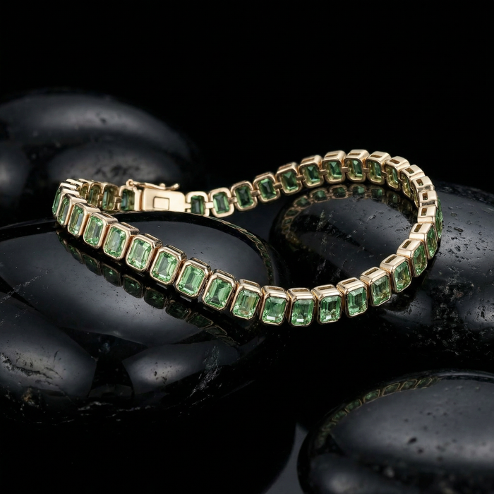 Lush Green 14K Yellow Gold Emerald-Cut Bracelet