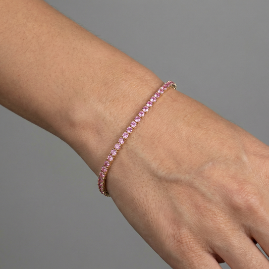 Luxurious Pink Sapphire 14K Yellow Gold Tennis Bracelet