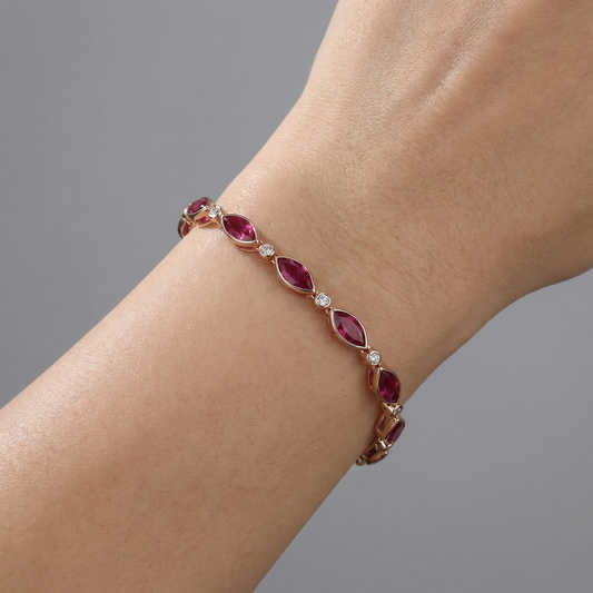 Marquise Cut Pink Sapphire & Diamond Bracelet in 14K Rose Gold