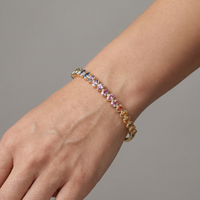 Petal Cut Rainbow Gemstone 14K Yellow Gold Bangle Bracelet