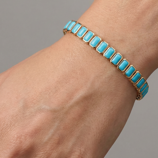 Turquoise Elegance 14K Yellow Gold Bracelet