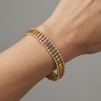 Radiant Multicolor Sapphire & Diamond Tennis Bracelet in 14K Yellow Gold