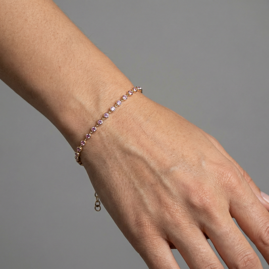 Pink Sapphire Diamond 14K Yellow Gold Tennis Bracelet
