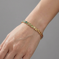 Heart-Cut Rainbow Gemstone 14K Yellow Gold Tennis Bracelet