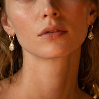 Diamond Drop Hoop Earrings in 14K Yellow Gold