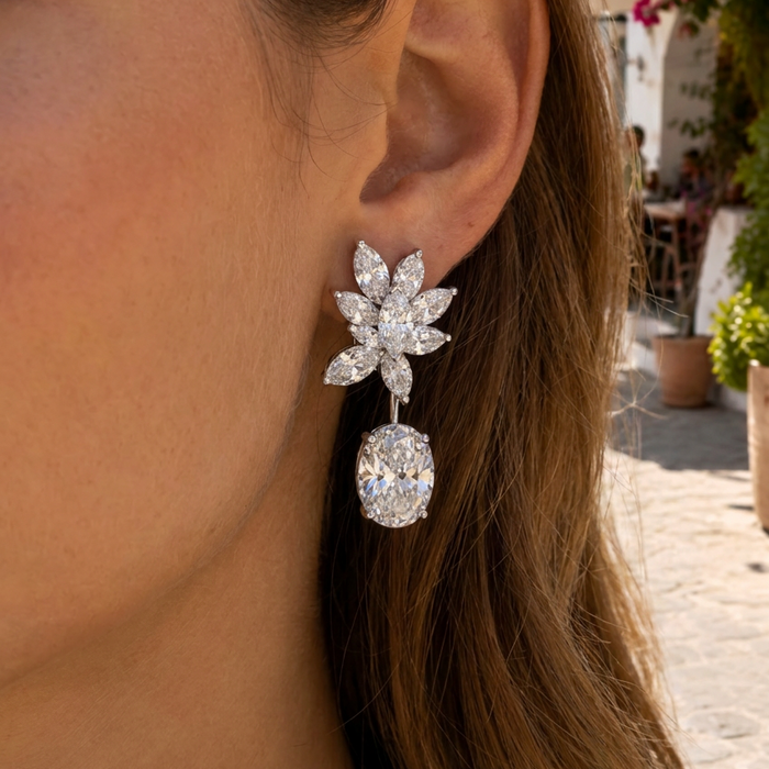 Floral Marquise & Cushion Cut Lab Diamond Drop Earrings