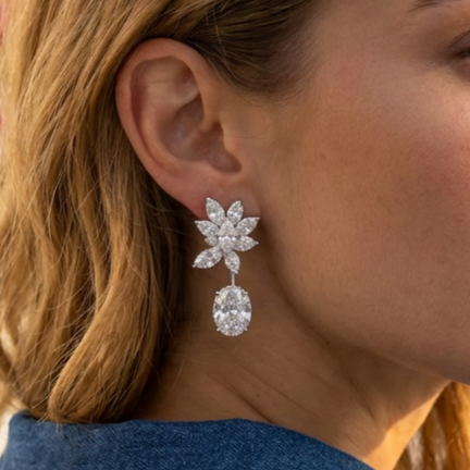 Floral Marquise & Cushion Cut Lab Diamond Drop Earrings