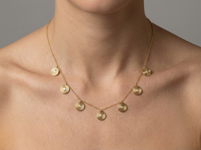 Pearl Radiance Diamond Station Necklace in 14K Yellow Gold