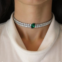 Oval Emerald Diamond Choker Necklace in 18K White Gold