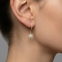 North Star Diamond Drop Huggie Earrings in 14K Yellow Gold