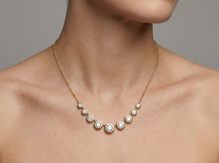 Graduated Bezel Set Diamond Necklace in 14K Yellow Gold