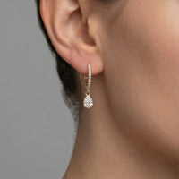 Pave Teardrop Dangle Hoop Earrings in 14K Yellow Gold