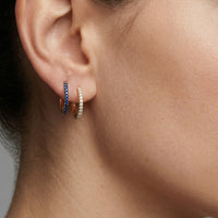 Sapphire Diamond Charm Huggie Earrings in 14K Yellow Gold