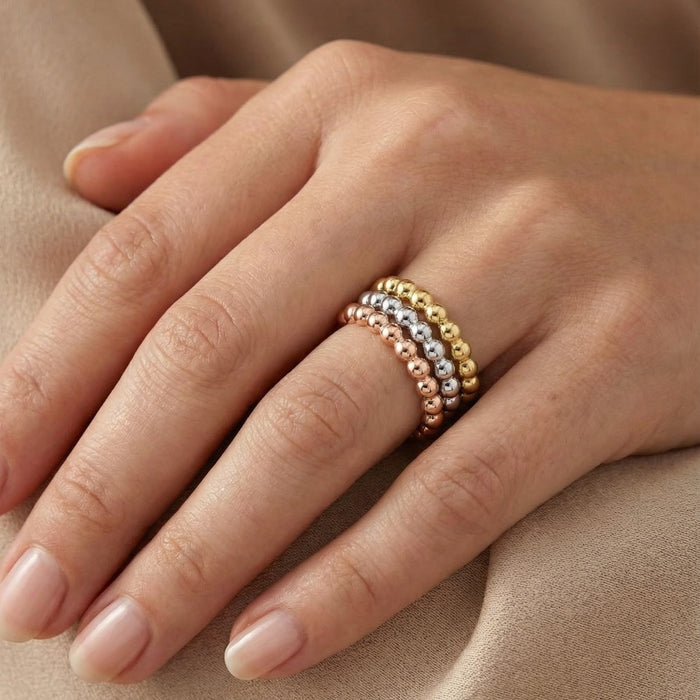 Polished Beaded Stackable Round Shape Diamond Ring in 14K Gold