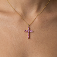 Heavenly Bloom Pink Sapphire Cross Pendant Necklace in 18K Gold
