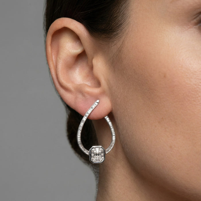 Octagon Teardrop Diamond Hoop Earrings in 18K Yellow Gold